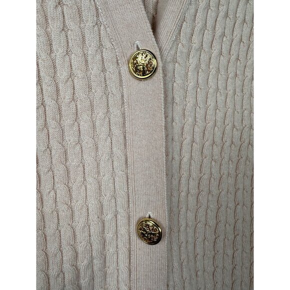 Snow Lotus 100% Cashmere Cardigan Sweater Womens Size 46/M/12 Peach Cable Knit - Picture 5 of 7